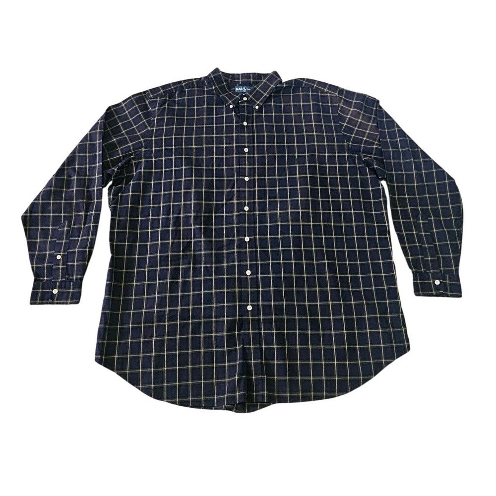 Ralph Lauren Button Down Shirt Men 3XLT Classic Fit Navy Yellow Grid Check Plaid